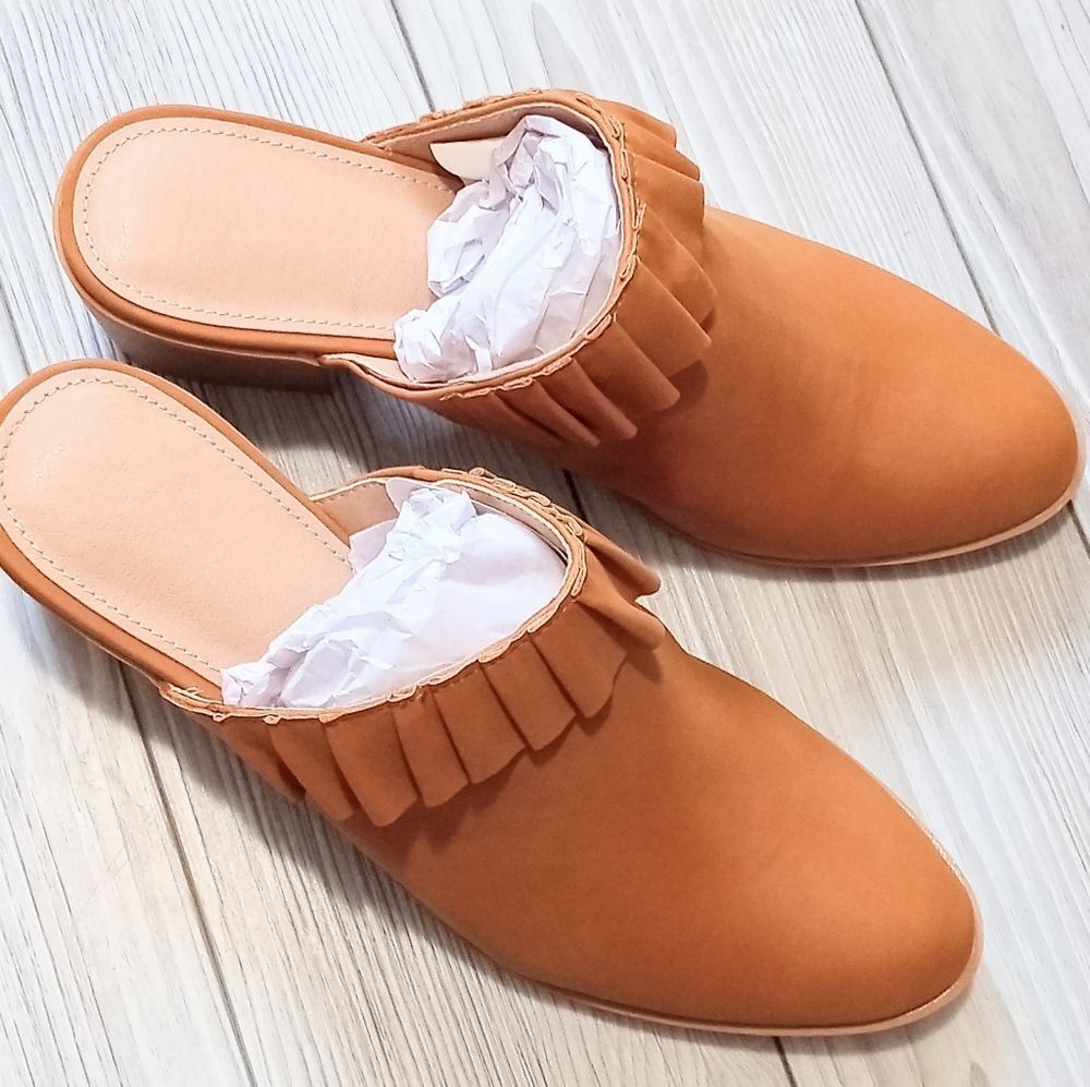 (S-4454) Womens Ruffle Mules Backless Boots Chunky Block Heel Sz 9.5